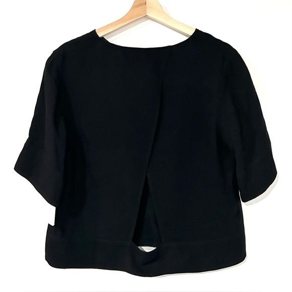 NWT Sandro Crepe Short Sleeve Blouse Noir 3 L - Picture 2 of 4